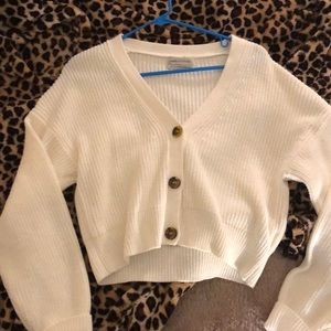 Urban Outfitters Cropped White Button Up Cardigan